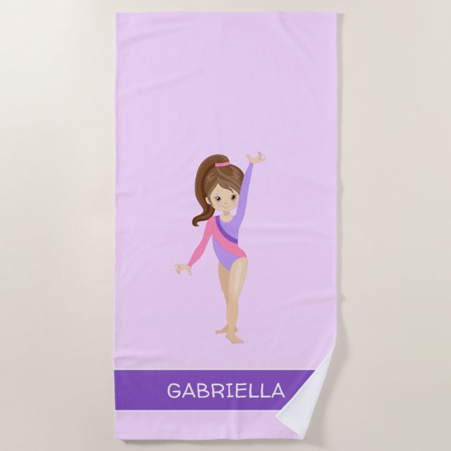 Purple Personalized Gymnastics Beach Towel (Front)