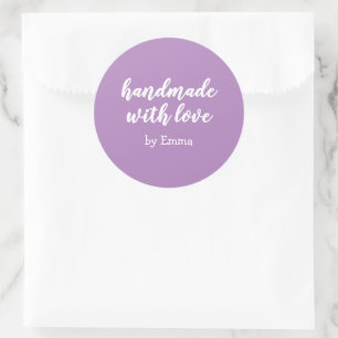 Purple Personalized Handmade with Love Minimalist Classic Round Sticker