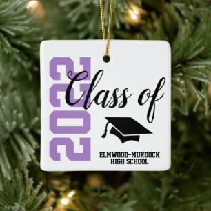 Purple Personalized High School Graduation Ceramic Ornament