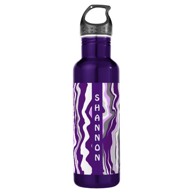Purple Personalized Marble Fluid Art Stripes 710 Ml Water Bottle (Front)