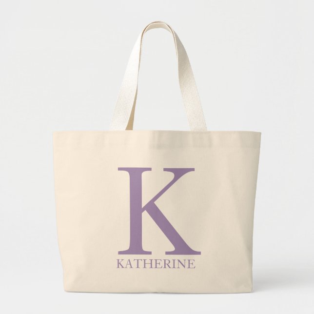 Purple Personalized Name Monogram Initial  Large Tote Bag (Front)