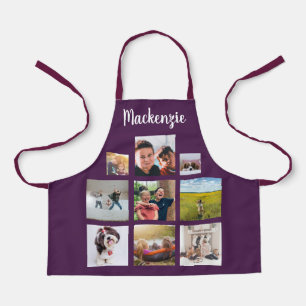 Purple Personalized Photo Collage Script Name Apron