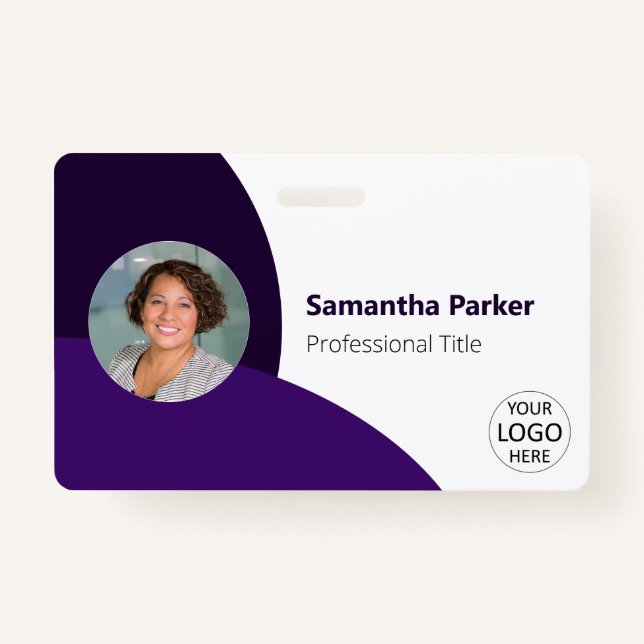 Purple Personalized Photo, Logo, Barcode Employee Badge (Front)