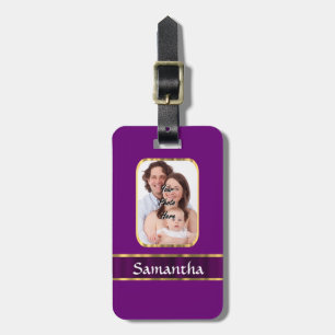 Purple personalized photo luggage tag