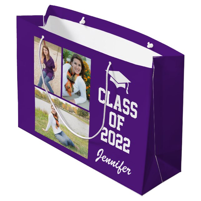 Purple Personalized Photo Senior Class 2021 Large Gift Bag (Back Angled)