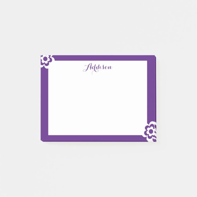 Purple Personalized Post-it® Notes White Flower (Front)