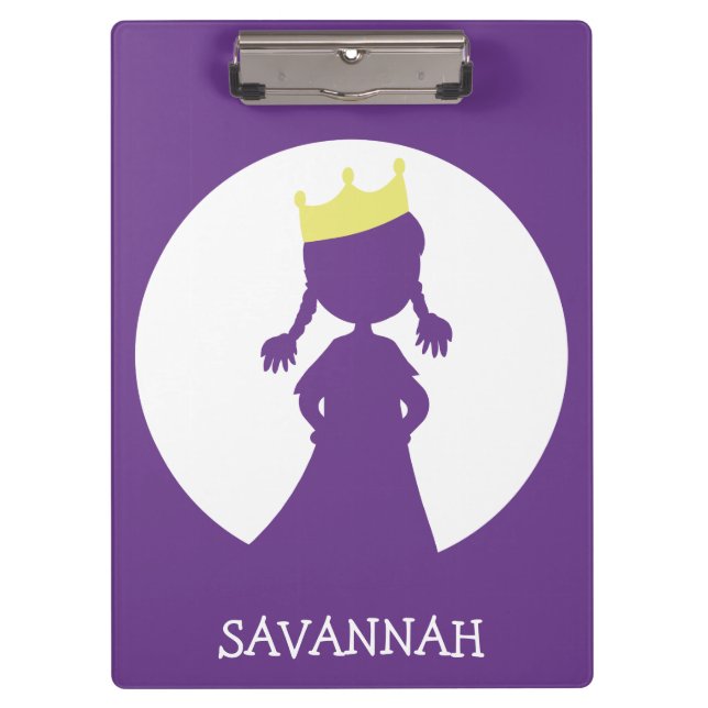 Purple Personalized Princess Silhouette Fairy Tale Clipboard (Front)