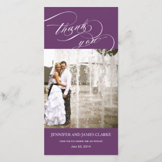 Purple Personalized Script Photo Wedding Thank You Card