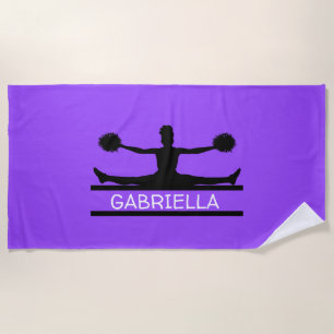 Purple Personalized Silhouette Cheerleader Beach Towel
