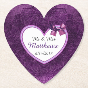 Purple Personalized Wedding Heart Coasters