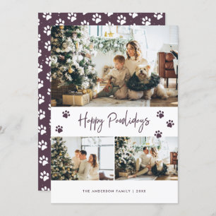Purple Pet Owner Photo Happy Pawlidays Card