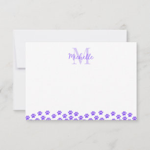 Purple Pet Paw Prints Custom Monogram Cute  Card