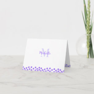 Purple Pet Paw Prints Custom Monogram Cute  Note Card