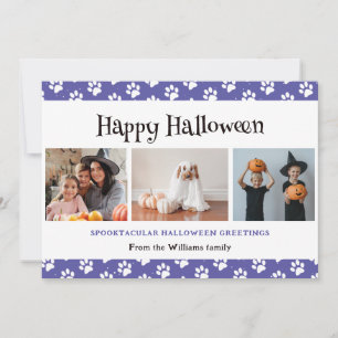 Purple Pet Paws Photo Happy Halloween  Holiday Card