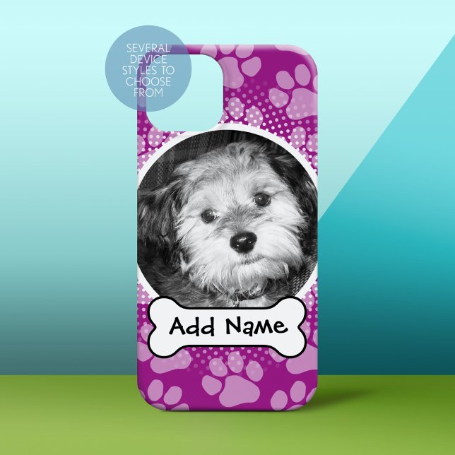 Purple Pet Photo Frame with Paw Prints Dog Bone Case-Mate iPhone Case (Personalized Phone Case)
