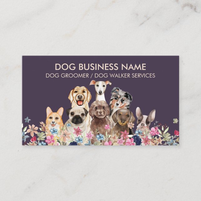 Purple Pet Sitter Dogs Business Card (Front)