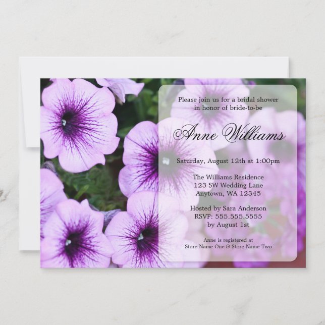 Purple Petunia Bridal Shower Invitations (Front)