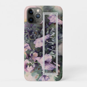 Purple Petunia Floral Watercolor  to Personalize iPhone 11 Pro Case