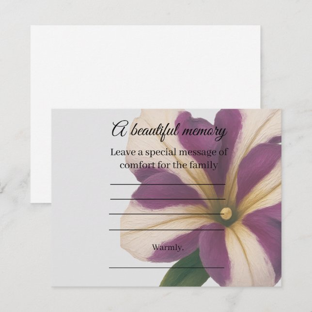 Purple petunia Memorial Message Card (Front/Back)