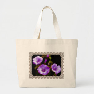 Purple Petunias in Lace Frame Large Tote Bag