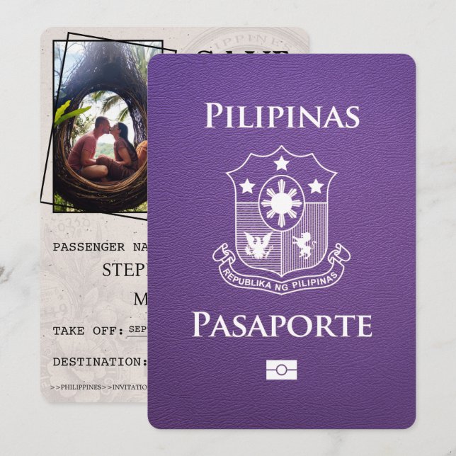 Purple Philippines Passport Save The Date (Front/Back)