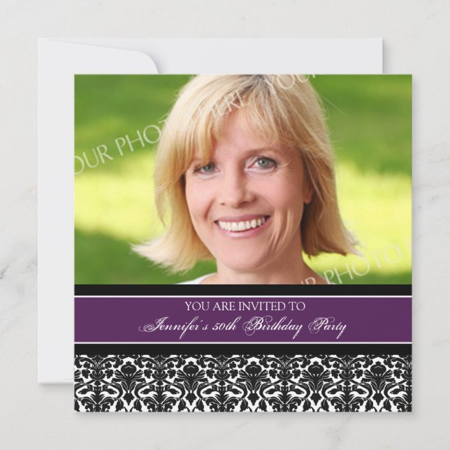 Purple Photo 50th Birthday Party Invitations (Front)