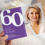 Purple Photo 60th Birthday Party Invitation<br><div class="desc">Create lasting memories at your 60th birthday bash with these trendy purple and white birthday party invitations! Featuring a large bold serif font showcasing the number '60', a photo of the birthday boy / girl, and a modern template that is easy to personalize, these invitations will capture the spirit of...</div>