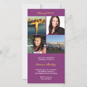Purple photo block graduation announcement invite