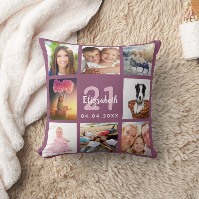 Purple photo collage birthday throw pillow (Blanket)