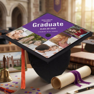 Purple photo collage memory graduation cap topper