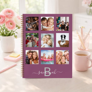 Purple photo collage monogram modern diary notebook