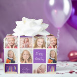 Purple Photo Collage Template Cute Custom Birthday Wrapping Paper<br><div class="desc">Pretty purple wrapping paper with a 6 photo template collage of the birthday girl and her monogrammed name on the cool squares next to a fun birthday cake. Beautiful personalized Happy Birthday gift wrap for a child.</div>