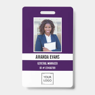 PURPLE   Photo Employee Logo or QR CODE Security Badge