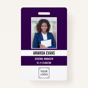 PURPLE   Photo Employee Logo or QR CODE Security Badge