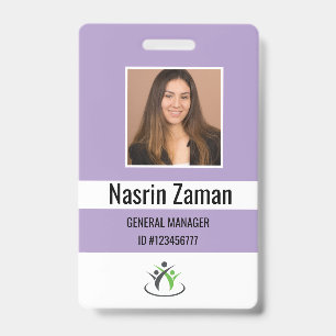 Purple   Photo Employee Logo or QR CODE Security Badge