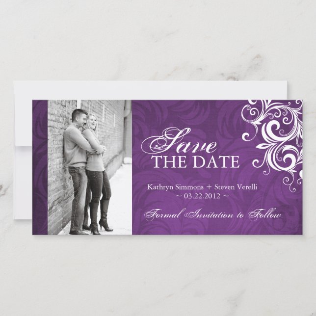 Purple Photo Enregistrer La Date Invitation (Devant)