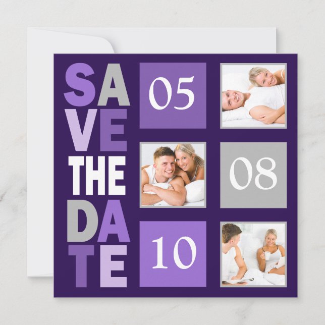 Purple Photo Enregistrer La Date Invitations (Devant)