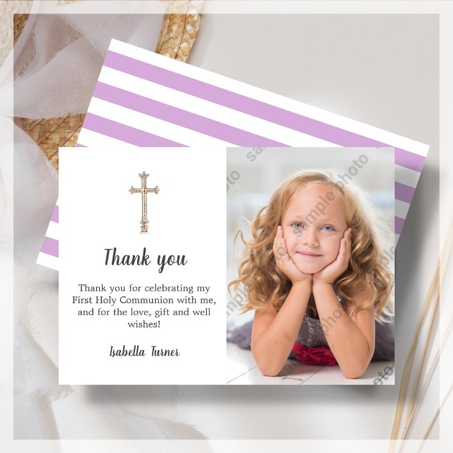 Purple Photo First Holy Communion Carte de remerci (Créateur téléchargé)