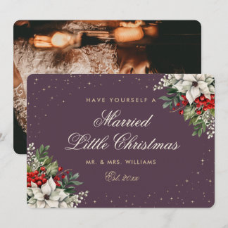 Purple Photo First Married Christmas Wedding Holiday Card