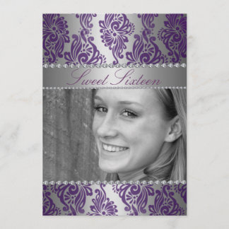 Purple Photo Floral Imprimer Sweet 16 invitation d