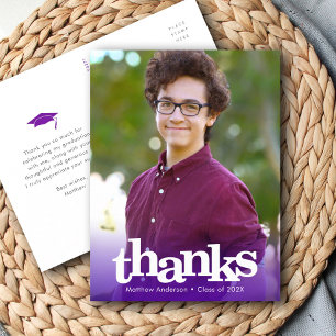 Purple photo graduation bold typography thank you postcard