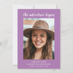 Purple Photo Graduation Flat Announcement Card