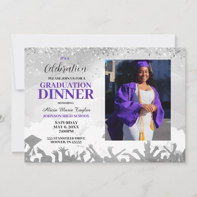 Purple Photo Graduation Party Invitation (Devant)