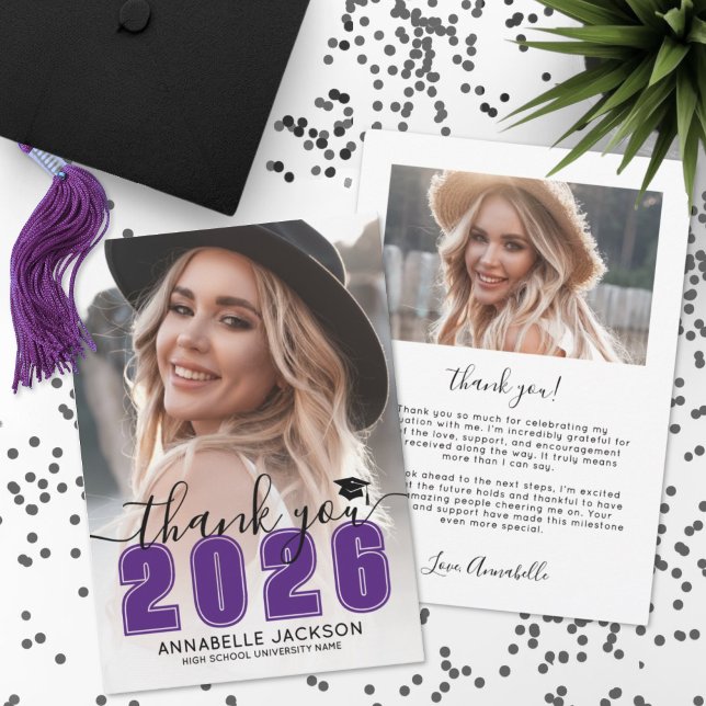 Purple Photo Graduation Thank You Card (Purple Photo Graduation Thank You Card )