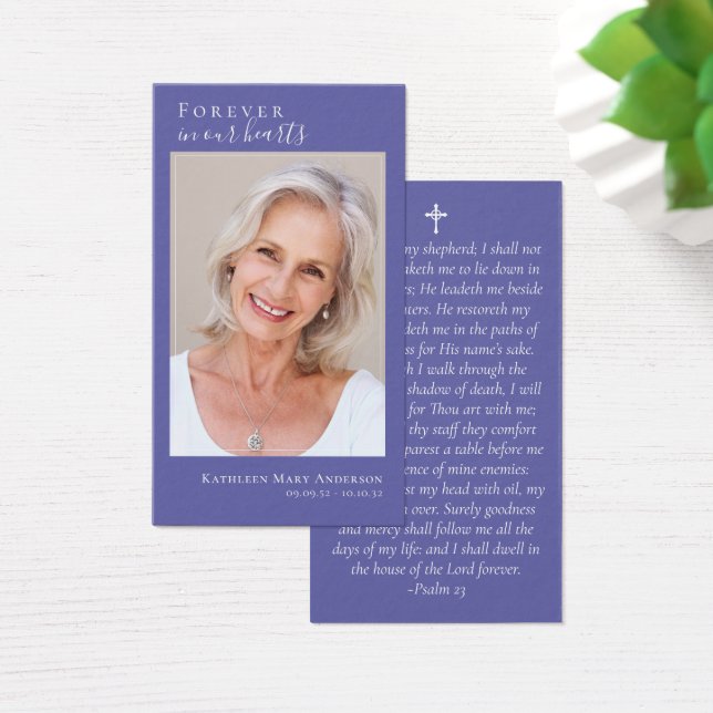 Purple Photo Memorial Prayer Card (Desk)