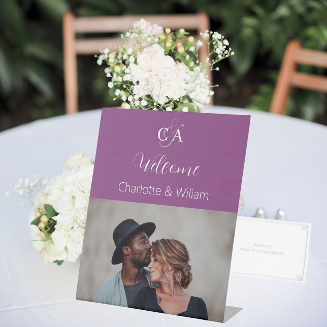 Purple photo monogram wedding welcome sign (Creator Uploaded)