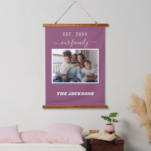 Purple photo name script hanging tapestry