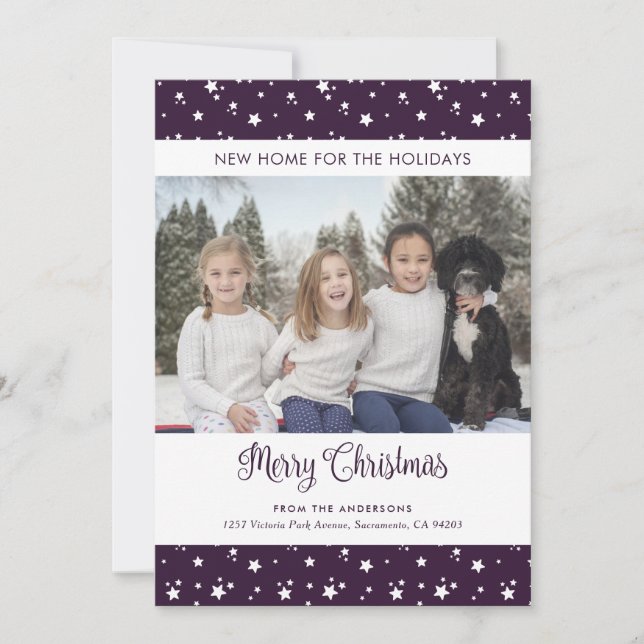 Purple Photo New Home for the Holidays Cards (Front)