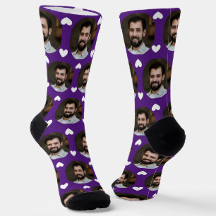 Purple Photo of Boyfriend For Girlfriend Hearts Socks