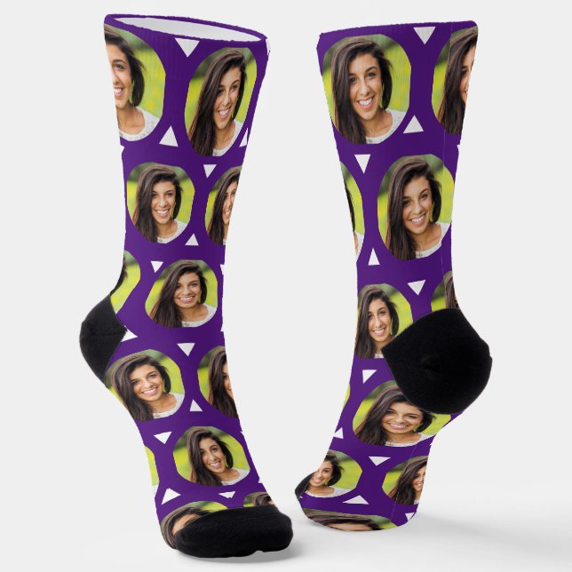 Purple Photo of Girlfriend for Boyfriend Cute Socks (Angled)